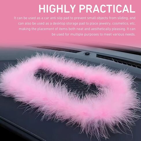 Dash Mat for Car, Anti Slip Pink Feather Dash Mat, 5.71" x 11.6" Colorfast Non-Shedding Anti-Slip Pad, Car Center Console Decoration for Phone Sunglasses Keys (Pink) in Saudi Arabia