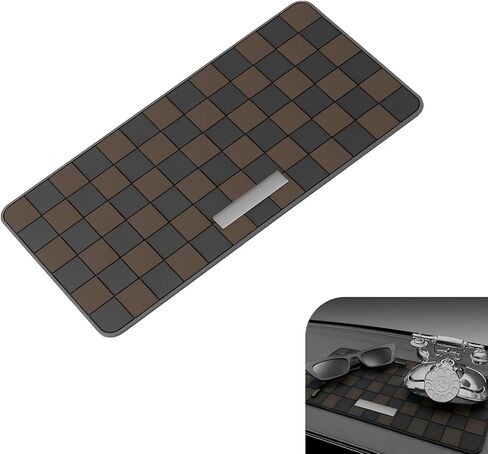 Car Dashboard Non-slip Mat, Heat-resistant Anti-slide Sticky Pad for Phone Keys Sunglasses, Multifunctional Checkered Pattern Storage Mat, Dash Accessory for Most Cars Trucks SUVs (Brown) in Saudi Arabia