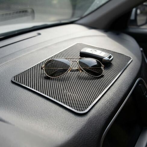 Car Dashboard Phone Mat Non Slip, 10.6"x5.9" Universal Sticky Dash Pad, Anti-Slip Silicone Gripping Mat for Car Interior Accessories, Holder for, Sunglasses, Keys & Electronics (Black Grid) in Saudi Arabia