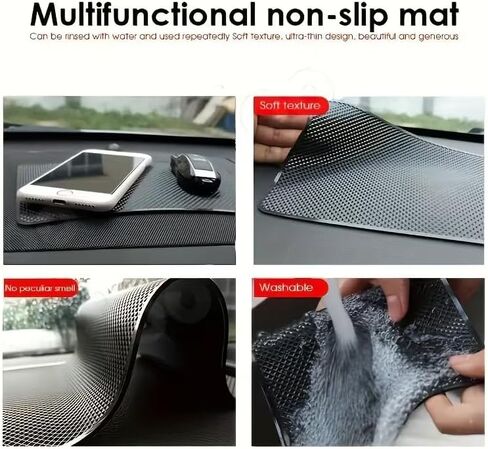Car Dashboard Phone Mat Non Slip, 10.6"x5.9" Universal Sticky Dash Pad, Anti-Slip Silicone Gripping Mat for Car Interior Accessories, Holder for, Sunglasses, Keys & Electronics (Black Grid) in Saudi Arabia