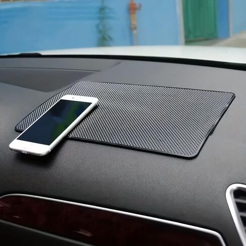 Car Dashboard Phone Mat Non Slip, 10.6"x5.9" Universal Sticky Dash Pad, Anti-Slip Silicone Gripping Mat for Car Interior Accessories, Holder for, Sunglasses, Keys & Electronics (Black Grid) in Saudi Arabia