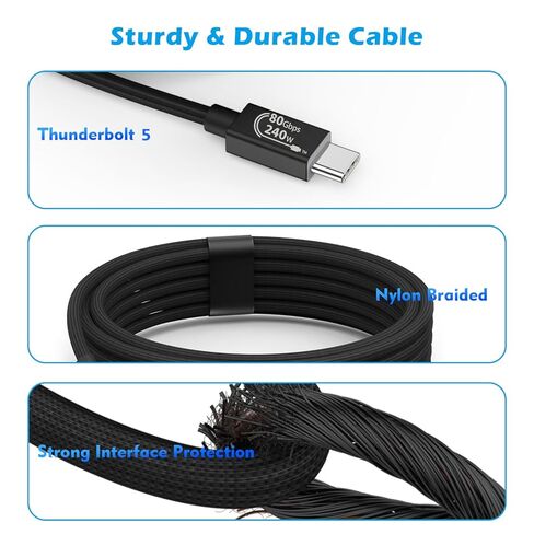 كابل شحن سريع 240 وات Thunderbolt 5، كابل USB5 C إلى C Thunderbolt 5 بطول 6.6 أقدام، نقل بيانات 80 جيجابت في الثانية حتى 120 جيجابت في الثانية، يدعم شاشات 8K/4K كابل شحن سريع USB C مجدول لهاتف iPhone 17/16/15، Mac Book in Kuwait