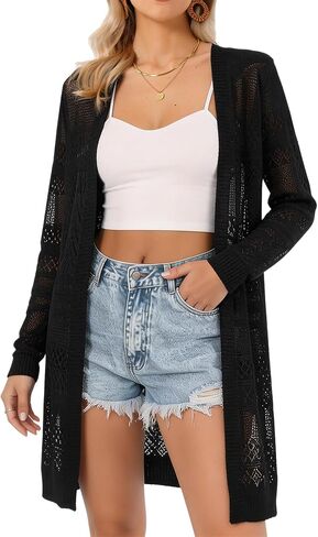 Allegra K Lightweight Crochet Longer Length Cardigan for Women Casual Open Front Summer Beach Coverups in Saudi Arabia