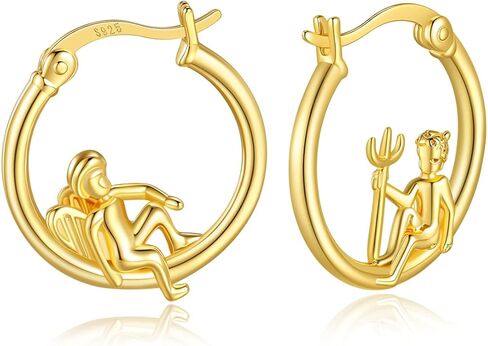 أقراط غير متطابقة من الذهب عيار 14 قيراط من Angel Devil Hoop للنساء هدايا مجوهرات 925 من الفضة الاسترليني in Saudi Arabia