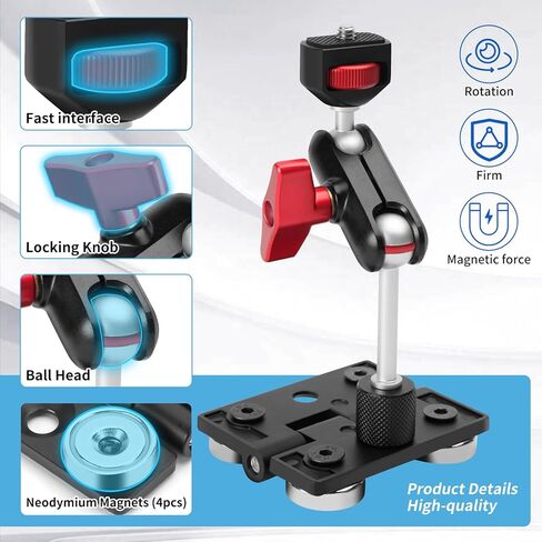 fantaseal 4lbs-Load مفصل مغناطيسي قوي للهاتف كاميرا عمل حامل تثبيت على السيارة أعمدة فولاذية طقم تسجيل فيديو مع ذراع سحري برأس كروي مزدوج قابل للتعديل لـ GoPro Insta360 DJI OSMO iPhone لتسجيل الفيديو in Kuwait