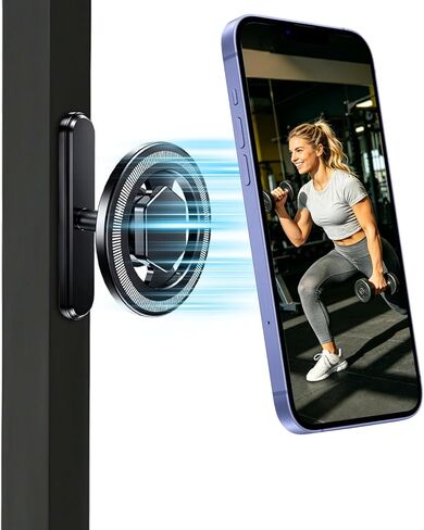 Magnetic Gym Phone Holder for MagSafe, All Metal Dual Magnetic Phone Mount, 360° Adjustable Tri-Axis Gym Essentials for Workout Recording, Compatible with iPhone 12-17 & All Android Phones in Saudi Arabia