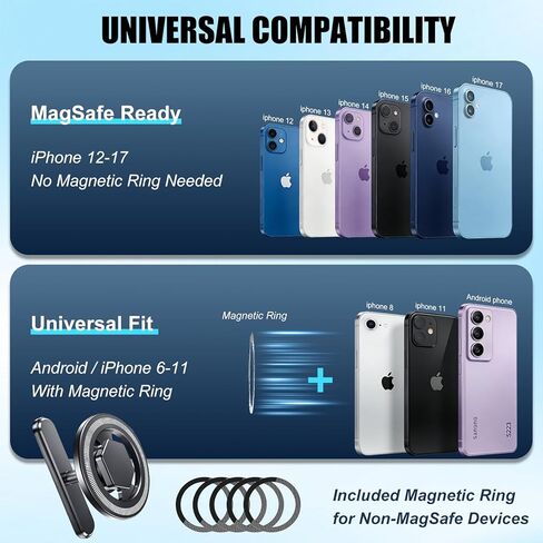 Magnetic Gym Phone Holder for MagSafe, All Metal Dual Magnetic Phone Mount, 360° Adjustable Tri-Axis Gym Essentials for Workout Recording, Compatible with iPhone 12-17 & All Android Phones in Saudi Arabia