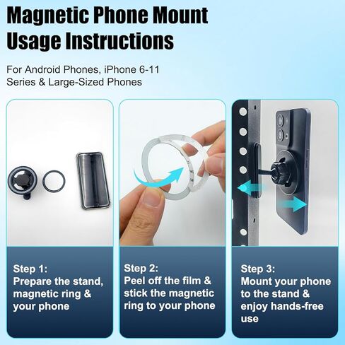Magnetic Gym Phone Holder for MagSafe, All Metal Dual Magnetic Phone Mount, 360° Adjustable Tri-Axis Gym Essentials for Workout Recording, Compatible with iPhone 12-17 & All Android Phones in Saudi Arabia