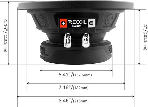 RECOIL IRW8D4 8 Inch Car Audio Subwoofer 400 Watts Power Dual 4 Ohm Voice Coil, 2" Black-Coated 4 Layer High Temperature Voice Coil, Competition Grade Pressed Paper Cone in Saudi Arabia