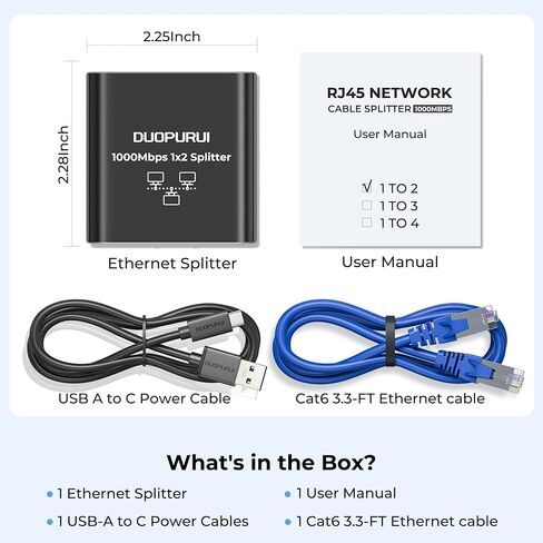 Ethernet Splitter 1 to 2,1000Mbps High Speed Network Splitter,LAN Splitter 2 Port with Ethernet cable, for Cat 5/5e/6/7/8 Cable [2 Devices Simultaneous Networking] (1 to 2 with Network cable) in Saudi Arabia