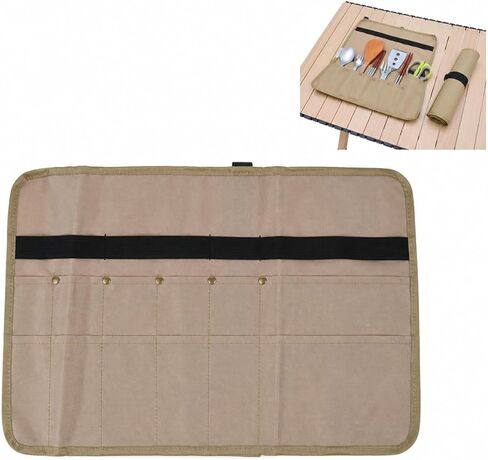 Camping Utensil Organizer Hanging Bag, Foldable Outdoor Kitchen Storage Pouch with Hook and Pockets, Oxford Cloth Cookware Holder for BBQ Picnic Camp Cooking, 1 Pack in Saudi Arabia