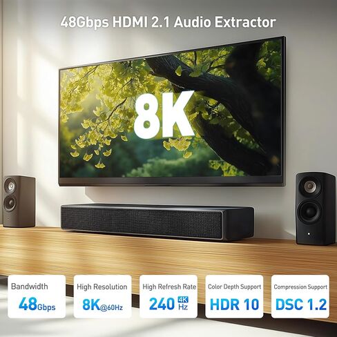 Cable Matters HDMI 2.1 Audio Extractor with eARC, Dolby Atmos, DTS, HDMI to Optical Adapter for TV, Amplifier, Works with Sonos, Samsung Soundbars, Max 5.1 Ch for Optical, No PS3, Xbox 360 Support in Saudi Arabia