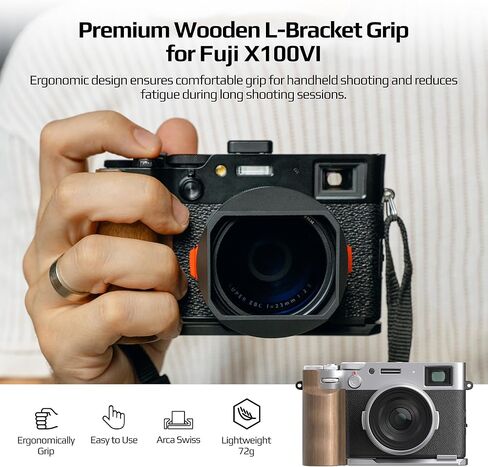Freewell Lens Hood with Hybrid CPL/Mist Filter & Wooden L Bracket Grip Bundle for Fuji X100VI (Silver) in Saudi Arabia