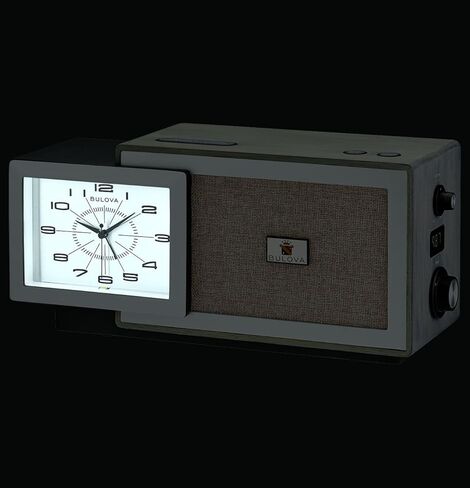 راديو ساعة حديث B7801 Fidelity Retro - إصدار الذكرى السنوية الـ 150 لبولوفا، حافظة رمادية أمريكية صلبة، مكبر صوت بلوتوث، راديو FM، شحن USB-A وUSB-C، قرص مضاء، منبه مع قيلولة بعد الظهر in Saudi Arabia