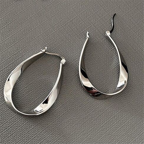 18K White Gold Plated Oval Shaped Hoop Earrings for Women Irregular Geometric Hoops Minimalist Jewelry Fashion Accessories in Saudi Arabia