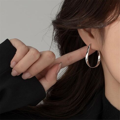 18K White Gold Plated Oval Shaped Hoop Earrings for Women Irregular Geometric Hoops Minimalist Jewelry Fashion Accessories in Saudi Arabia