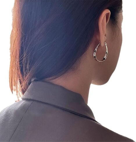18K White Gold Plated Oval Shaped Hoop Earrings for Women Irregular Geometric Hoops Minimalist Jewelry Fashion Accessories in Saudi Arabia
