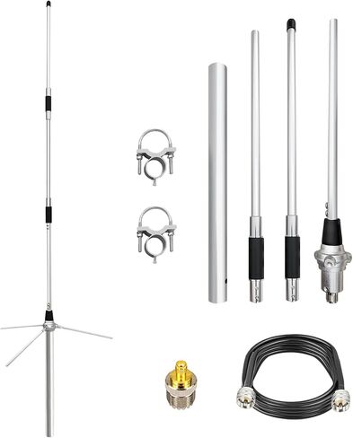 هوائي قاعدة UHF GMRS لمكررات 400-470 ميجا هرتز هوائي عالي الكسب 6dBi من سبائك الألومنيوم للمحطة الأساسية مع كابل محوري PL-259 بطول 32 قدم ومحول SMA in Kuwait