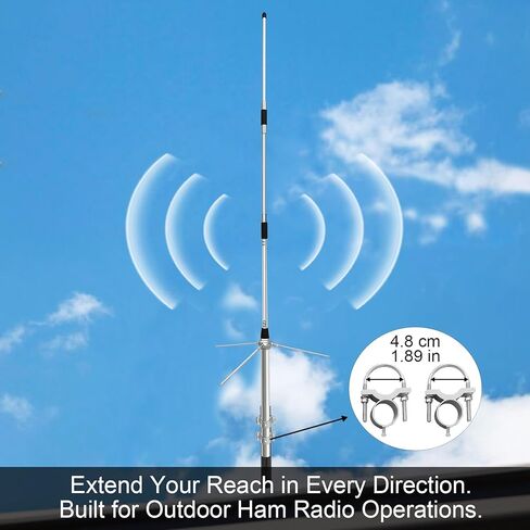 هوائي قاعدة UHF GMRS لمكررات 400-470 ميجا هرتز هوائي عالي الكسب 6dBi من سبائك الألومنيوم للمحطة الأساسية مع كابل محوري PL-259 بطول 32 قدم ومحول SMA in Kuwait