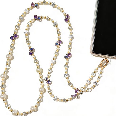 Phone Lanyard Crossbody Crystal Cross Body Phone Strap Colorful Beaded Cellphone Neck Chain for Women in Saudi Arabia