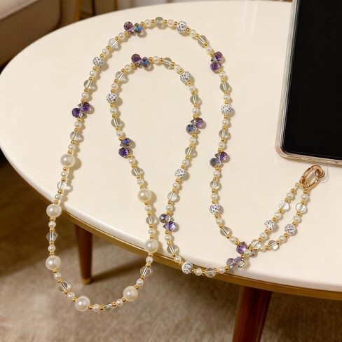 Phone Lanyard Crossbody Crystal Cross Body Phone Strap Colorful Beaded Cellphone Neck Chain for Women in Saudi Arabia