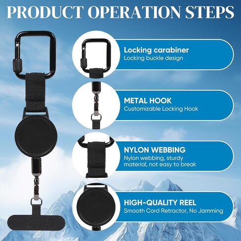 2PCS Retractable Phone Lanyard, Anti-Lost Adjustable Phone Tether Strap, 360° Rotating Anti-Tangle Clip, Universal Cell Phone Lanyard for iPhone & Smartphone, Ideal for Skiing Hiking Cycling Outdoor in Saudi Arabia