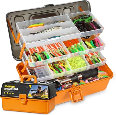 597Pcs Fishing Lures Kit Large 4-Layer Tackle Box whit Tackle，Pliers, Crankbait, Hooks, Weights & Accessories Complete Freshwater Bass Fishing Gift for Men Fishing Enthusiast in Saudi Arabia