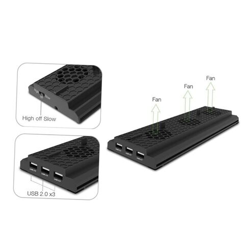 Game Console Cooling Fan Stand Triple USB Ports Hub Temperature Control for Vertical Bracket Design for Enhanced Airflow and Unique Style in Saudi Arabia