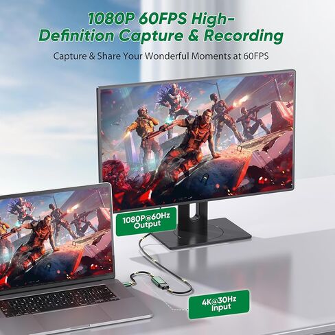 بطاقة التقاط الفيديو، بطاقة التقاط 4K HDMI إلى USB 3.0، بطاقة التقاط 1080P 60FPS للبث والألعاب، متوافقة مع IPad Windows Android Mac OS Switch 2/Xbox/PS5/4/الكاميرا/التكبير/OBS (أخضر) in Saudi Arabia