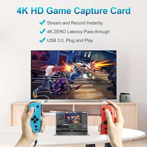 بطاقة التقاط 4K HDTV للبث، بطاقة التقاط الصوت والفيديو مع ميكروفون 4K HDTV Loop-Out، مسجل فيديو 1080P 60 إطارًا في الثانية للألعاب/البث المباشر/مؤتمر الفيديو، (أسود) in Saudi Arabia