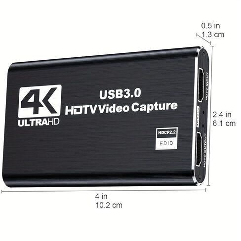 بطاقة التقاط 4K HDTV للبث، بطاقة التقاط الصوت والفيديو مع ميكروفون 4K HDTV Loop-Out، مسجل فيديو 1080P 60 إطارًا في الثانية للألعاب/البث المباشر/مؤتمر الفيديو، (أسود) in Saudi Arabia
