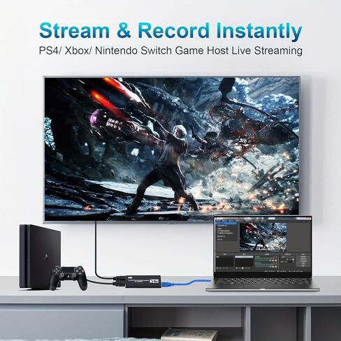 بطاقة التقاط 4K HDTV للبث، بطاقة التقاط الصوت والفيديو مع ميكروفون 4K HDTV Loop-Out، مسجل فيديو 1080P 60 إطارًا في الثانية للألعاب/البث المباشر/مؤتمر الفيديو، (أسود) in Saudi Arabia