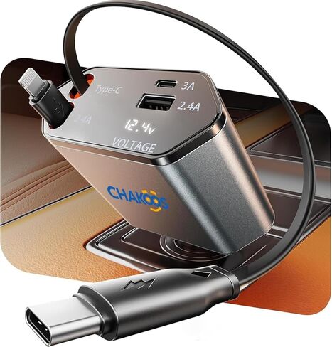 شاحن سيارة قابل للسحب شحن سريع 4 في 1 USB C وUSB A، محول شاحن هاتف السيارة 60 وات PD، شاحن ولاعة سجائر متعدد المنافذ لهواتف iPhone 17/14 وSamsung Galaxy وأجهزة Android in Saudi Arabia