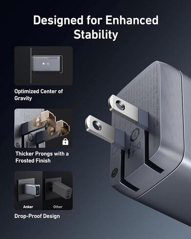 Anker Prime 100W GaN Wall Charger 3-Port USB-C شاحن سريع محول طاقة مدمج لأجهزة MacBook وiPhone وiPad وGalaxy وSteam Deck والكمبيوتر المحمول والكمبيوتر اللوحي - قابس محمول عالي السرعة - أسود in Saudi Arabia