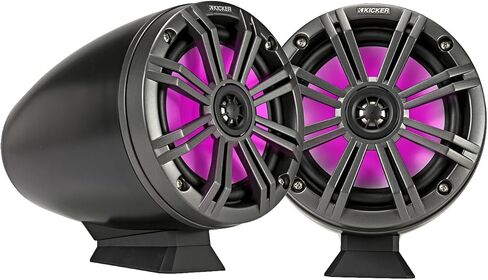 Gauge Style Bluetooth Boat Receiver, 2x 6.5" 195 Watt Max Black Marine Loaded Tower Speakers w/ MultiColor LEDs, 2x 6.5" OEM Replacement LED Charcoal Speakers, 4-CH Amplifier, LED Remote, 2x Wire in Saudi Arabia