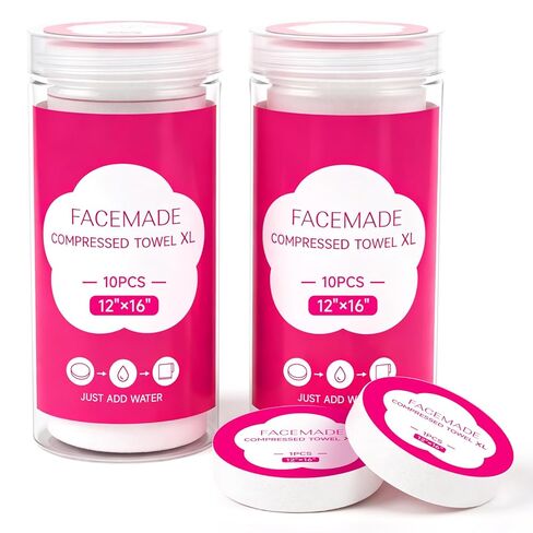 مناشف مضغوطة فاخرة من FACEMADE مقاس 30.48 سم × 40.64 سم، منشفة وجه فاخرة سميكة للاستعمال مرة واحدة، منشفة محمولة للاستعمال مرة واحدة مع زجاجتين مقاومتين للماء، منشفة سفر لرحلة العمل، في الهواء الطلق والاستخدام اليومي in Kuwait