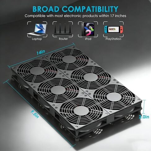 Adjustable Exhaust Fan with AC Plug for 12"-17" PC Notebook Gaming Laptop Server Rack, Greenhouse, Basement, Window Cooling or RT-AC5300 Router Ventilation in Saudi Arabia