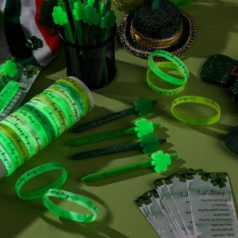 108 Pcs St. Patrick's Day Party Favors Luminous Ballpoint Pens Bracelets with Blessing Bookmarks Irish Gifts Bulk for St. Patrick's Day Office Lucky Shamrock Supplies in Saudi Arabia