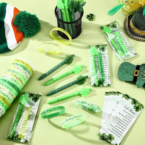 108 Pcs St. Patrick's Day Party Favors Luminous Ballpoint Pens Bracelets with Blessing Bookmarks Irish Gifts Bulk for St. Patrick's Day Office Lucky Shamrock Supplies in Saudi Arabia