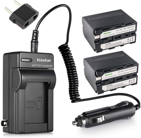 بطارية Kastar (عبوتان) وشاحن بديل لسوني NP-F970 NP-F960 F975 وDCR-VX2100 HDR-AX2000 FX1 FX7 FX1000 HVR-HD1000U V1U Z1P Z1U Z5U Z7U HXR-MC2000U FS100U FS700U وإضاءة فيديو LED in Saudi Arabia