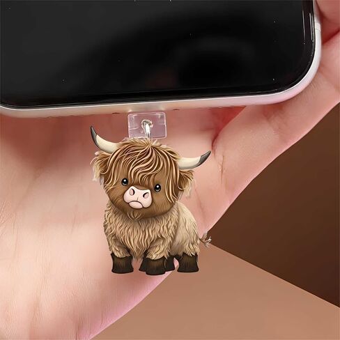 Highland Cow Dust Plug Acrylic Charms for electronic products,Type-C Charging Port Dust Plugs Pendant Compatible with E-Reader Phone Tablet, Gift for Christmas, Birthday, Anniversary Day in Saudi Arabia