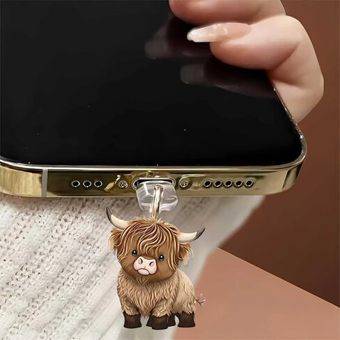 Highland Cow Dust Plug Acrylic Charms for electronic products,Type-C Charging Port Dust Plugs Pendant Compatible with E-Reader Phone Tablet, Gift for Christmas, Birthday, Anniversary Day in Saudi Arabia