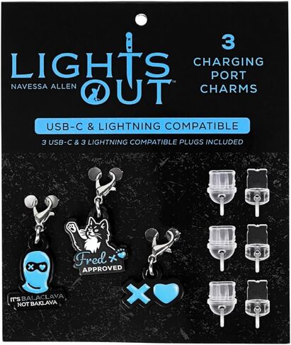 ConQuest Journals Lights Out Charger Port Charms 3 عبوات، 3 USB-C و3 مقابس غبار متوافقة مع الإضاءة، وهواتف، وأجهزة لوحية وقارئات إلكترونية، وملحقات الهاتف الحارة، مجموعة Navessa Allen المرخصة رسميًا in Kuwait