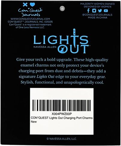 ConQuest Journals Lights Out Charger Port Charms 3 عبوات، 3 USB-C و3 مقابس غبار متوافقة مع الإضاءة، وهواتف، وأجهزة لوحية وقارئات إلكترونية، وملحقات الهاتف الحارة، مجموعة Navessa Allen المرخصة رسميًا in Kuwait
