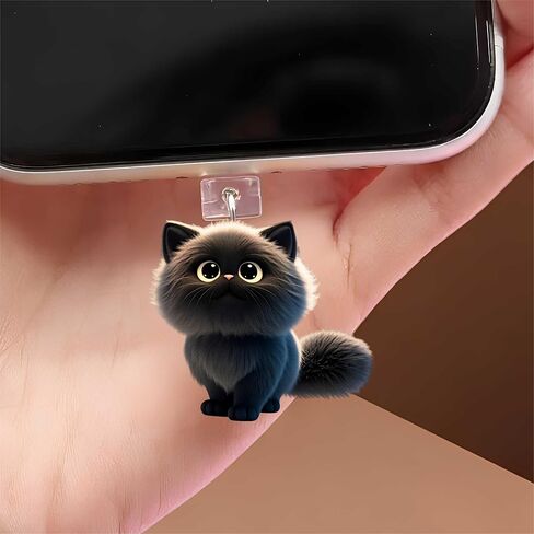 Fluffy Grey Kitten Dust Plug Acrylic Charms for electronic products,Type-C Charging Port Dust Plugs Pendant Compatible with E-Reader Phone Tablet, Gift for Christmas, Birthday, Anniversary Day in Saudi Arabia