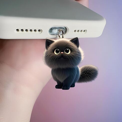 Fluffy Grey Kitten Dust Plug Acrylic Charms for electronic products,Type-C Charging Port Dust Plugs Pendant Compatible with E-Reader Phone Tablet, Gift for Christmas, Birthday, Anniversary Day in Saudi Arabia