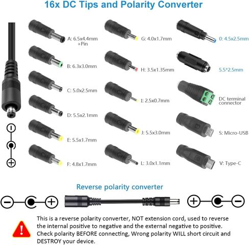 SHNITPWR Universal Power Supply Adjustable 3.5V~24V 3A 72W Variable 3.5V 5V 9V 12V 18V 20V 24V AC/DC Adapter, 100V-240V AC to DC Converter with 16 Tips,4-Way Power Splitter Cable,Polarity Converter in Saudi Arabia