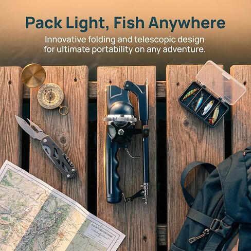 Mini Rod & Reel Combo 5.6ft-Foldable Telescopic Rod - Ultra Compact Mini Fishing Gear - Pocket-Sized Portable - for Travel Hiking Backpacking - Includes Smooth Reel in Saudi Arabia