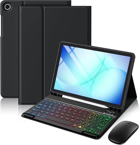 حافظة Harvopu لجهاز Galaxy Tab A11 Plus/A9 Plus مقاس 11 بوصة مع لوحة مفاتيح وماوس لاسلكي بإضاءة خلفية ولوحة مفاتيح قابلة للفصل وغطاء مقاوم للبقع مع حامل قلم لجهاز Galaxy A11+/A9+ 5G حافظة كمبيوتر لوحي مقاس 11 بوصة، أسود in Kuwait