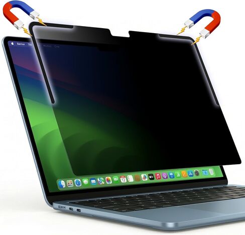 فلتر شاشة خصوصية مغناطيسي قابل للإزالة لجهاز MacBook Air 13.6 بوصة (M2/M3/M4/M5، 2022-2026)، شرائط على شكل حرف L للتثبيت الآمن، مضاد للتوهج وحجب الضوء الأزرق in Kuwait
